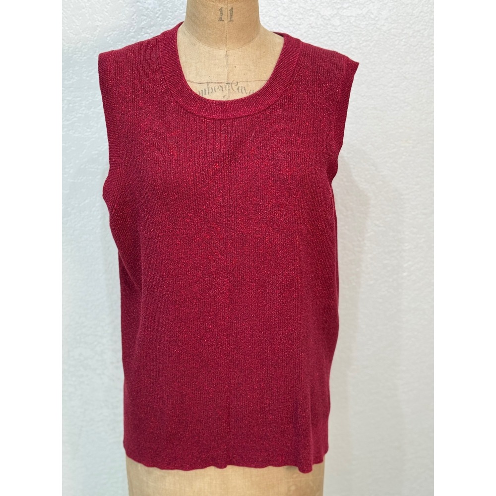 Michael Kors Womens Red Sparkle Knit Sleeveless Sweater Vest Top‎ XL